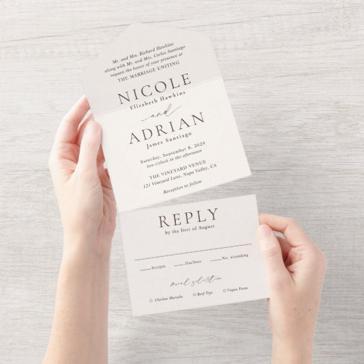 Invitation Tout En Un Mariage classique ivoire élégant (Déchirure)