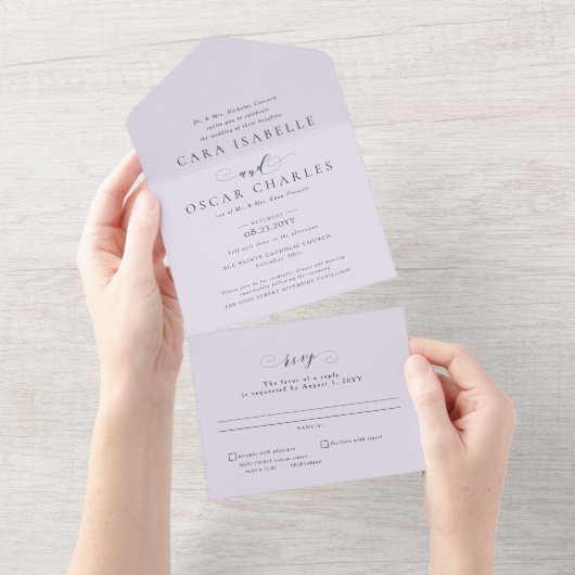 Invitation Tout En Un Mariage classique lilas violet élégant (Déchirure)