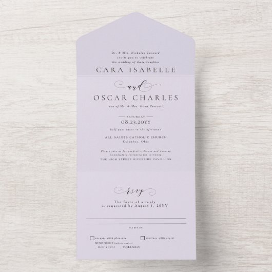 Invitation Tout En Un Mariage classique lilas violet élégant (À l'intérieur)
