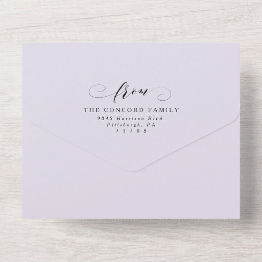 Invitation Tout En Un Mariage classique lilas violet élégant (Verso)