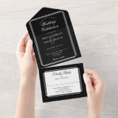 Invitation Tout En Un Mariage classique noir et blanc Deco Monogramme (Déchirure)
