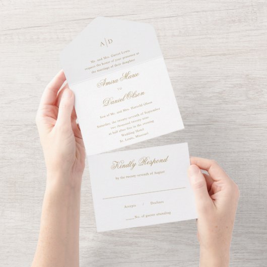 Invitation Tout En Un Mariage Classique Or Propre (Déchirure)