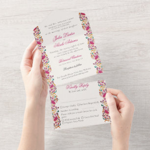 Invitation Tout En Un Mariage Classique Rose Vert Jaune Floral Cygne Ois