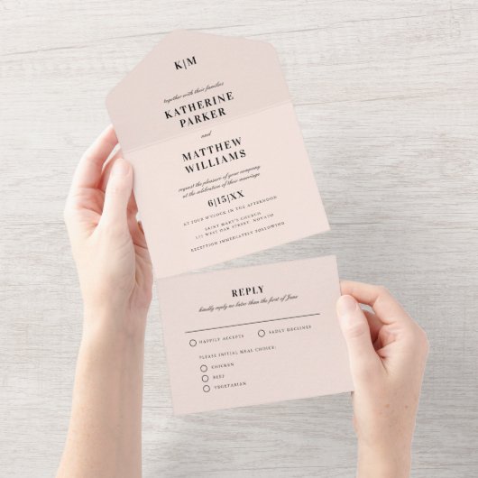 Invitation Tout En Un Mariage classique rose vif élégant (Déchirure)