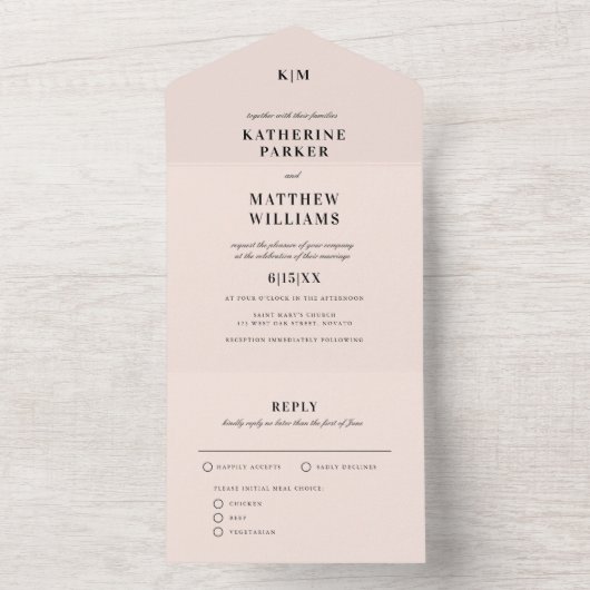 Invitation Tout En Un Mariage classique rose vif élégant (À l'intérieur)