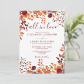 Invitation Tout En Un Mariage Code QR Burgundy Tombez Amoureu (Debout devant)