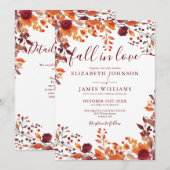 Invitation Tout En Un Mariage Code QR Burgundy Tombez Amoureu (Devant / Derrière)