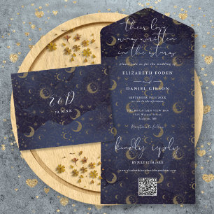 Invitation Tout En Un Mariage Code QR Céleste Écrit Dans Les Étoiles