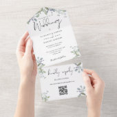Invitation Tout En Un Mariage Code QR Écriture Élégante Feuillage Verdur (Déchirure)