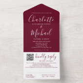 Invitation Tout En Un Mariage code QR écriture moderne rouge Bourgogne (À l'intérieur)