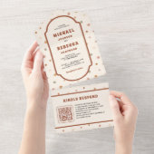 Invitation Tout En Un Mariage Code QR Fleurs Délicates Rétro Groovy des (Déchirure)