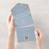 Invitation Tout En Un Mariage Code QR Floral Bleu Poussiéreux (Déchirure)