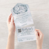 Invitation Tout En Un Mariage Code QR Floral Boho Flocons de Neige Hiver (Déchirure)