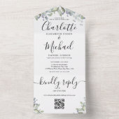 Invitation Tout En Un Mariage Code QR Floral Monogramme de Script  (À l'intérieur)