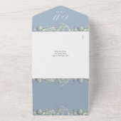Invitation Tout En Un Mariage Code QR Floral Typographie Bleu Poussiéreu (Dehors)