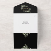 Invitation Tout En Un Mariage Code QR Floral Végétal Noir et Or (Dehors)