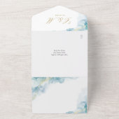 Invitation Tout En Un Mariage Code QR Moderne Aquarelle Bleue Or (Dehors)