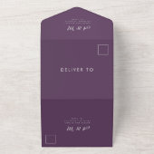 Invitation Tout En Un Mariage Code QR Monogramme Elégant Violet Prune (Dehors)