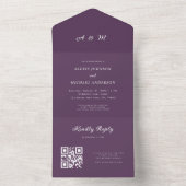 Invitation Tout En Un Mariage Code QR Monogramme Elégant Violet Prune (À l'intérieur)
