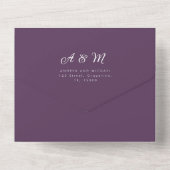 Invitation Tout En Un Mariage Code QR Monogramme Elégant Violet Prune (Verso)