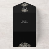 Invitation Tout En Un Mariage code QR monogramme gothique noir et blanc (Dehors)