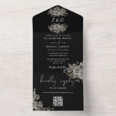 Invitation Tout En Un Mariage code QR monogramme gothique noir et blanc (À l'intérieur)