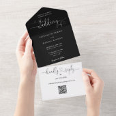 Invitation Tout En Un Mariage Code QR Noir et Blanc Script Hearts (Déchirure)