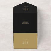 Invitation Tout En Un Mariage Code QR Noir Et Or Monogramme (Dehors)
