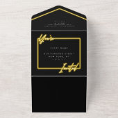 Invitation Tout En Un Mariage Code QR Noir Jaune Lumières Néon (Dehors)