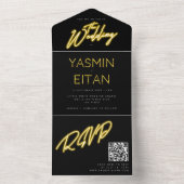 Invitation Tout En Un Mariage Code QR Noir Jaune Lumières Néon (À l'intérieur)