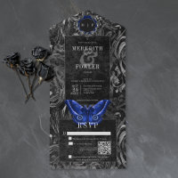 Mariage Code QR Papillon Filigrane Noir Bleu Gothi