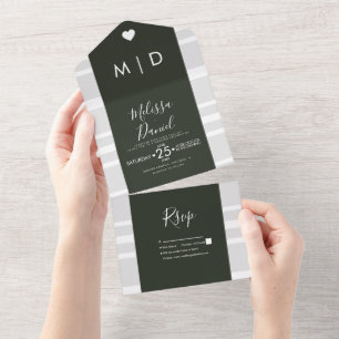 Invitation Tout En Un Mariage Cœurs Vert Gris Rayures