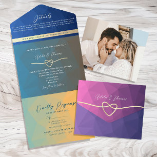 Invitation Tout En Un Mariage coloré rétro