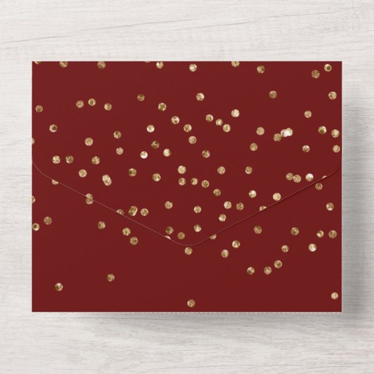 Invitation Tout En Un Mariage Confetti en or rouge (Verso)