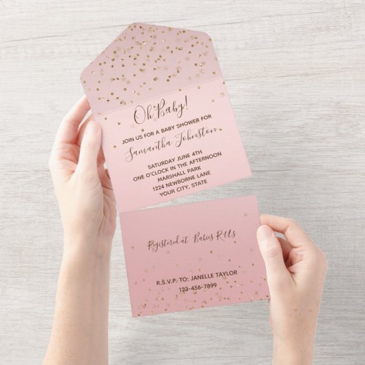 Invitation Tout En Un Mariage Confetti rose (Déchirure)