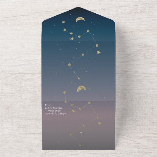 Invitation Tout En Un Mariage Constellation Or Ciel Ombre (Dehors)