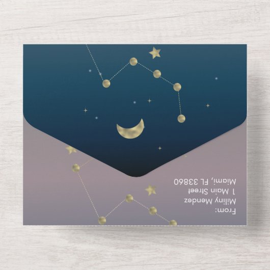 Invitation Tout En Un Mariage Constellation Or Ciel Ombre (Verso)