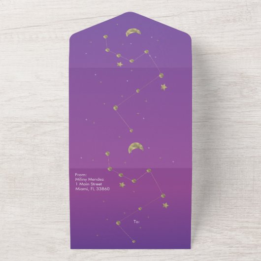 Invitation Tout En Un Mariage Constellation Or Ombre Violet (Dehors)
