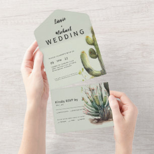 Invitation Tout En Un Mariage contemporain au cactus sage