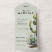Invitation Tout En Un Mariage contemporain Sage Cactus (À l'intérieur)