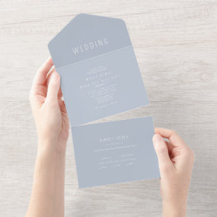 Invitation Tout En Un Mariage Contemporain Simple Bleu Poussiéreux