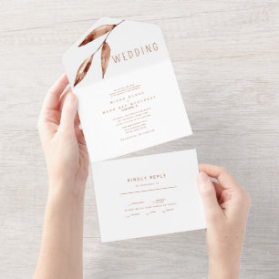 Invitation Tout En Un Mariage Contemporain Simple en Terracotta