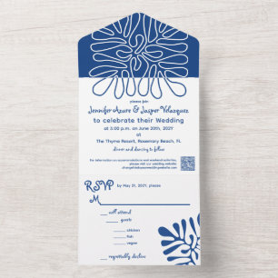 Invitation Tout En Un Mariage côtier Bleu Artistique Abstrait