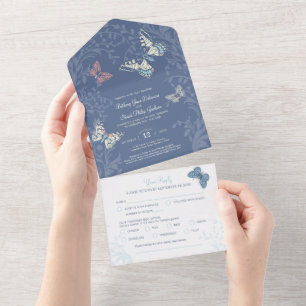 Invitation Tout En Un Mariage crème papillons tourbillons tourbillon RSV