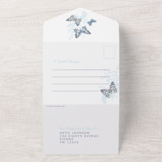 Invitation Tout En Un Mariage crème papillons tourbillons tourbillon RSV (Dehors)