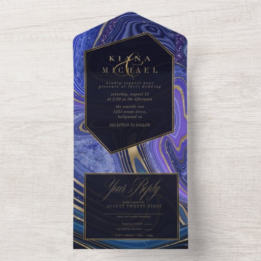 Invitation Tout En Un Mariage d'âge Abstrait, minuit ID827 (À l'intérieur)