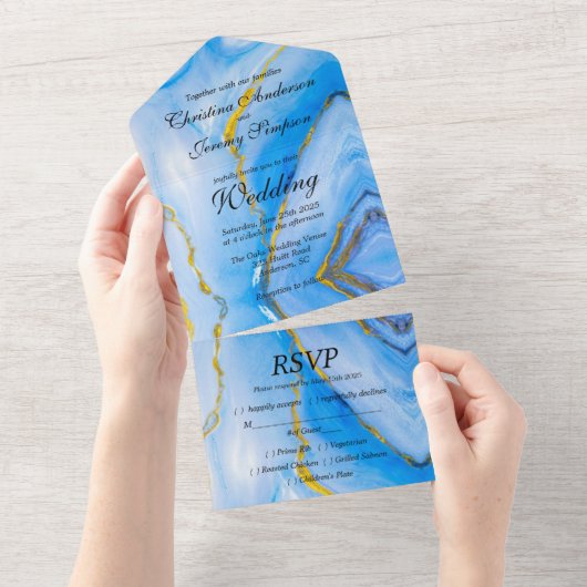 Invitation Tout En Un Mariage d'âge Gold bleu (Déchirure)