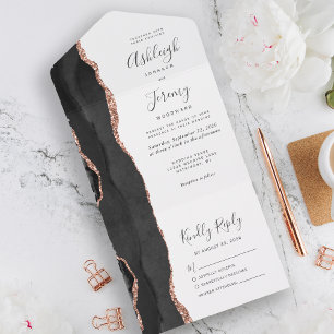 Invitation Tout En Un Mariage d'âge moderne Black Rose Gold