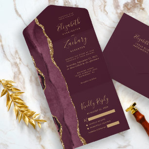 Invitation Tout En Un Mariage d'âge or de Bourgogne moderne
