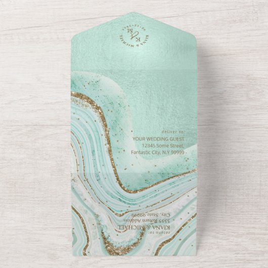 Invitation Tout En Un Mariage d'agrégation Abstrait ID827 vert (Dehors)
